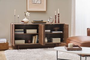 Buffet vintage en bois foncé noyer 4 portes L160 cm SUVA