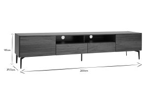 Meuble TV design bois foncé noyer et métal noir 2 portes 2 tiroirs L200 cm BLISS