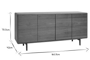 Buffet vintage en bois foncé noyer 4 portes L160 cm SUVA
