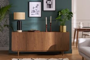 Buffet vintage finition bois foncé noyer 4 portes L180 cm SANAA