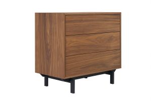 Commode vintage en bois foncé noyer et métal noir 3 tiroirs L81 cm MANNY