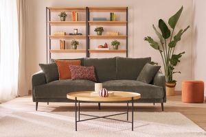 Mesa de centro redonda de madera clara y metal negro 90 cm BASSY