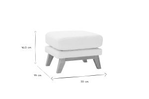 Pouf repose-pieds déhoussable scandinave en tissu effet laine bouclée blanc cassé et bois clair OSLO