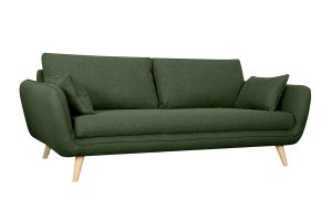 Canapé scandinave 3 places en tissu vert kaki et bois clair CREEP