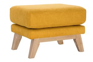 Pouf repose-pieds déhoussable scandinave en tissu effet velours jaune moutarde et bois clair OSLO