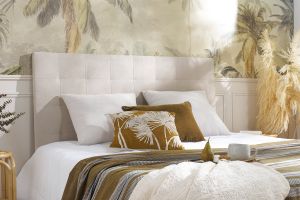Tête de lit capitonnée en tissu beige clair naturel L180 cm HALCIONA