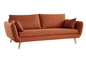 Canapé scandinave 3 places en tissu brique et bois clair CREEP