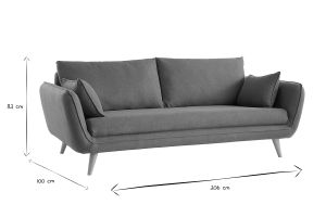 Canapé scandinave 3 places en tissu brique et bois clair CREEP
