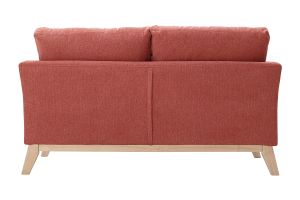 Canapé scandinave déhoussable 2 places en tissu effet velours texturé terracotta et bois clair OSLO