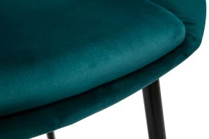 Chaise design en tissu velours bleu pétrole et métal noir PRISMA