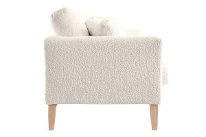 Canapé scandinave déhoussable 3 places en tissu effet laine bouclée blanc cassé et bois clair OSLO