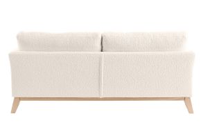Canapé scandinave déhoussable 3 places en tissu effet laine bouclée blanc cassé et bois clair OSLO