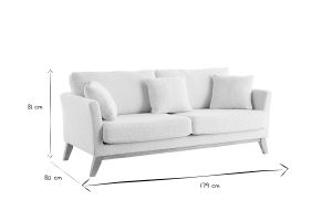 Canapé scandinave déhoussable 3 places en tissu effet laine bouclée blanc cassé et bois clair OSLO