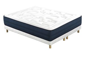 Lit 2 places 160x200 cm avec sommiers tapissiers et matelas avec accueil mousse mémoire de forme BENJI