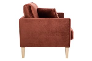 Canapé scandinave déhoussable 2 places en tissu velours rouge tomette et bois clair OSLO