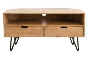 Meuble TV d'angle en bois manguier massif et métal noir L100 cm VIBES