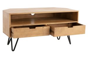 Meuble TV d'angle en bois manguier massif et métal noir L100 cm VIBES