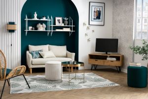 Meuble TV d'angle en bois manguier massif et métal noir L100 cm VIBES