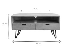 Meuble TV d'angle en bois manguier massif et métal noir L100 cm VIBES
