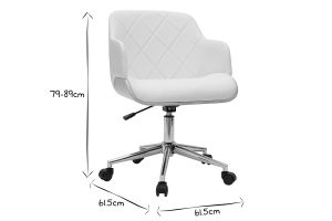 Chaise de bureau à roulettes design blanc, bois clair et acier chromé SANDRO