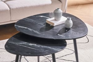 Tables basses gigognes ovales en marbre noir et métal (lot de 2) PLATZ