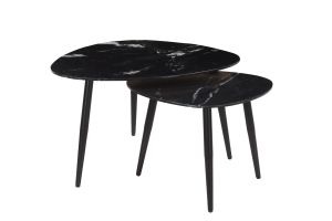 Tables basses gigognes ovales en marbre noir et métal (lot de 2) PLATZ