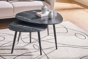 Tables basses gigognes ovales en marbre noir et métal (lot de 2) PLATZ
