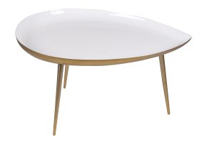 Table basse design en acier laqué blanc et doré L80 cm DROP