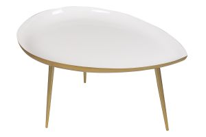 Table basse design en acier laqué blanc et doré L80 cm DROP