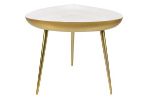 Table basse design en acier laqué blanc et doré L80 cm DROP