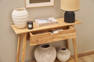 Console naturelle avec tiroir en bois massif L90 cm FRANKLIN