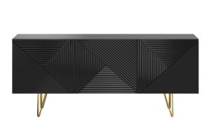 Buffet design gravé noir et métal doré 3 portes L160 cm OZEN