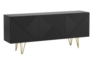 Buffet design gravé noir et métal doré 3 portes L160 cm OZEN