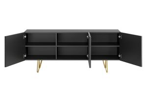 Buffet design gravé noir et métal doré 3 portes L160 cm OZEN