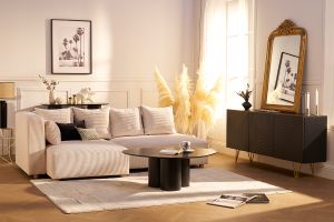Buffet design gravé noir et métal doré 3 portes L160 cm OZEN