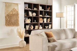 Bibliothèque design finition bois foncé noyer L92 cm EPURE