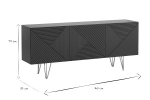 Buffet design gravé noir et métal doré 3 portes L160 cm OZEN
