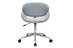 Chaise de bureau à roulettes design en tissu gris clair, bois clair et acier chromé WALNUT