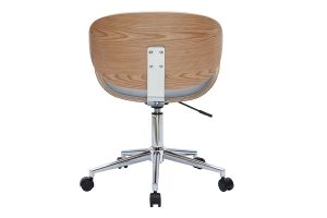 Chaise de bureau à roulettes design en tissu gris clair, bois clair et acier chromé WALNUT