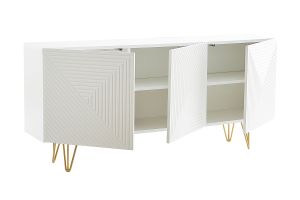 Buffet design blanc et métal doré 3 portes L160 cm OZEN
