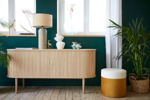 Buffet vintage en bois clair chêne 2 portes coulissantes L160 cm EPIC