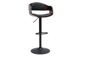 Tabouret de bar design réglable noir et bois foncé EUSTACHE