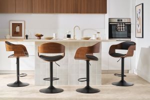 Tabouret de bar design réglable noir et bois foncé EUSTACHE