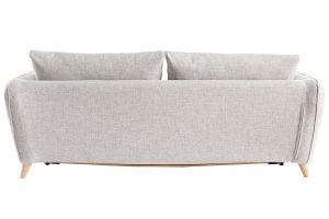 Canapé convertible scandinave 3 places en tissu gris clair chiné et bois clair avec matelas 10 cm CREEP