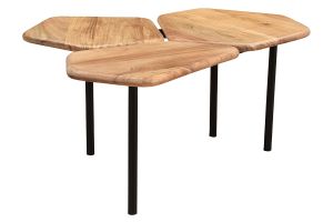 Table basse 3 plateaux bois massif et métal noir L95 cm SUZANE