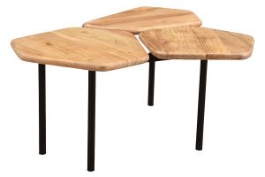 Table basse 3 plateaux bois massif et métal noir L95 cm SUZANE
