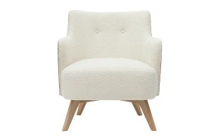 Fauteuil scandinave en tissu effet laine bouclée blanc cassé et bois clair VALMY