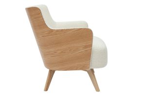 Fauteuil scandinave en tissu effet laine bouclée blanc cassé et bois clair VALMY