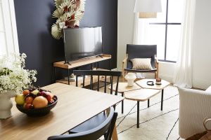 Table basse 3 plateaux bois massif et métal noir L95 cm SUZANE