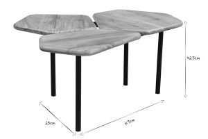 Table basse 3 plateaux bois massif et métal noir L95 cm SUZANE